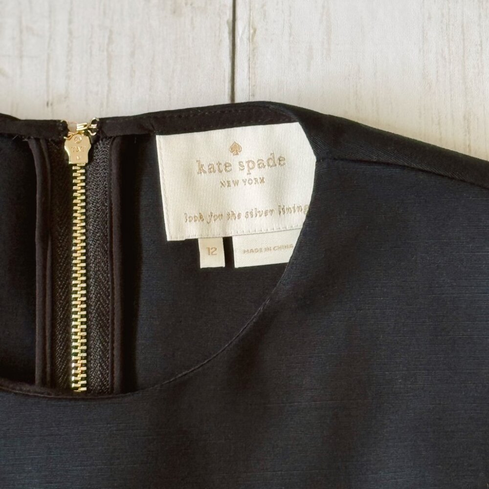 Kate Spade Havana Peplum Black Sleeveless Dress - Size 12, Gold Zipper, Like New